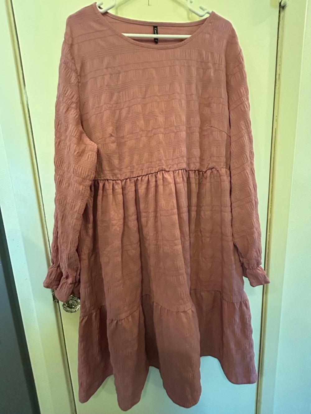 Rustic Textured Tiered Long Sleeve Dress - Dusty Rose Cuteduck brand 4X